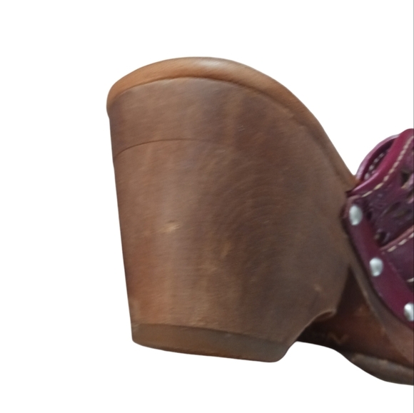 NAYA Hyacinth Clog Laser Cut Leather Wooden Heel size 6.5 - Picture 7 of 8